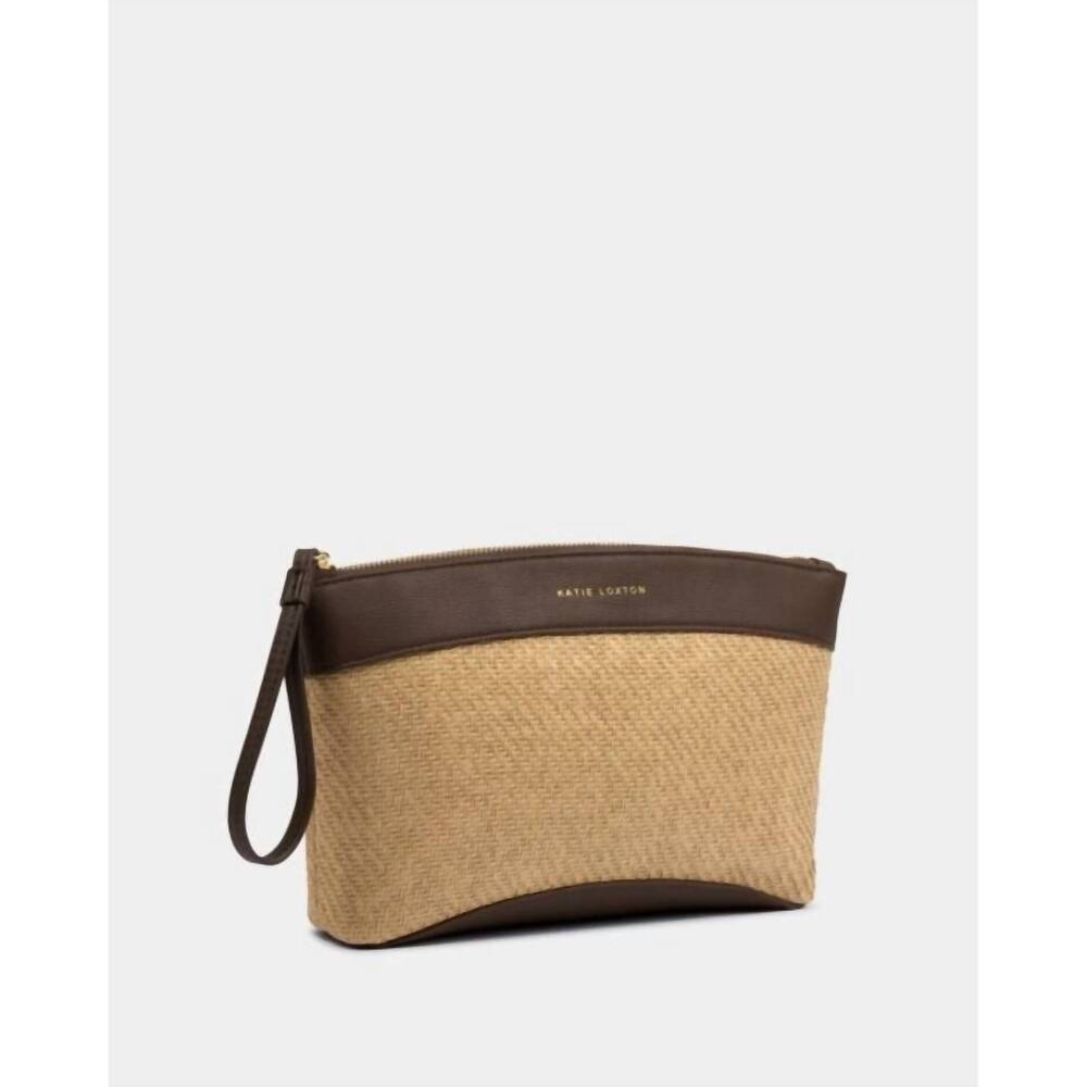 NEW KATIE LOXTON wristlet raffia clutch in bitter chocolate